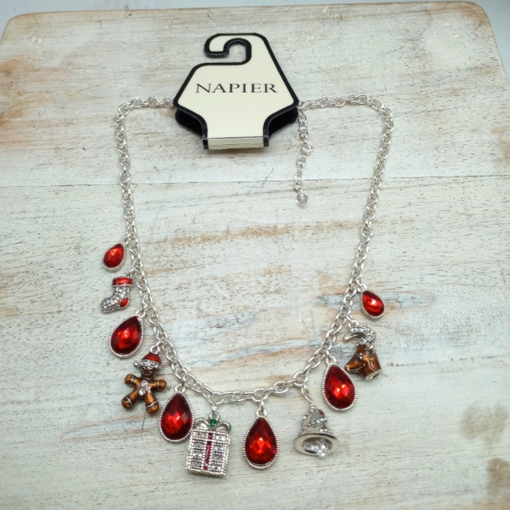 Napier Silvertone Christmas Charm Necklace